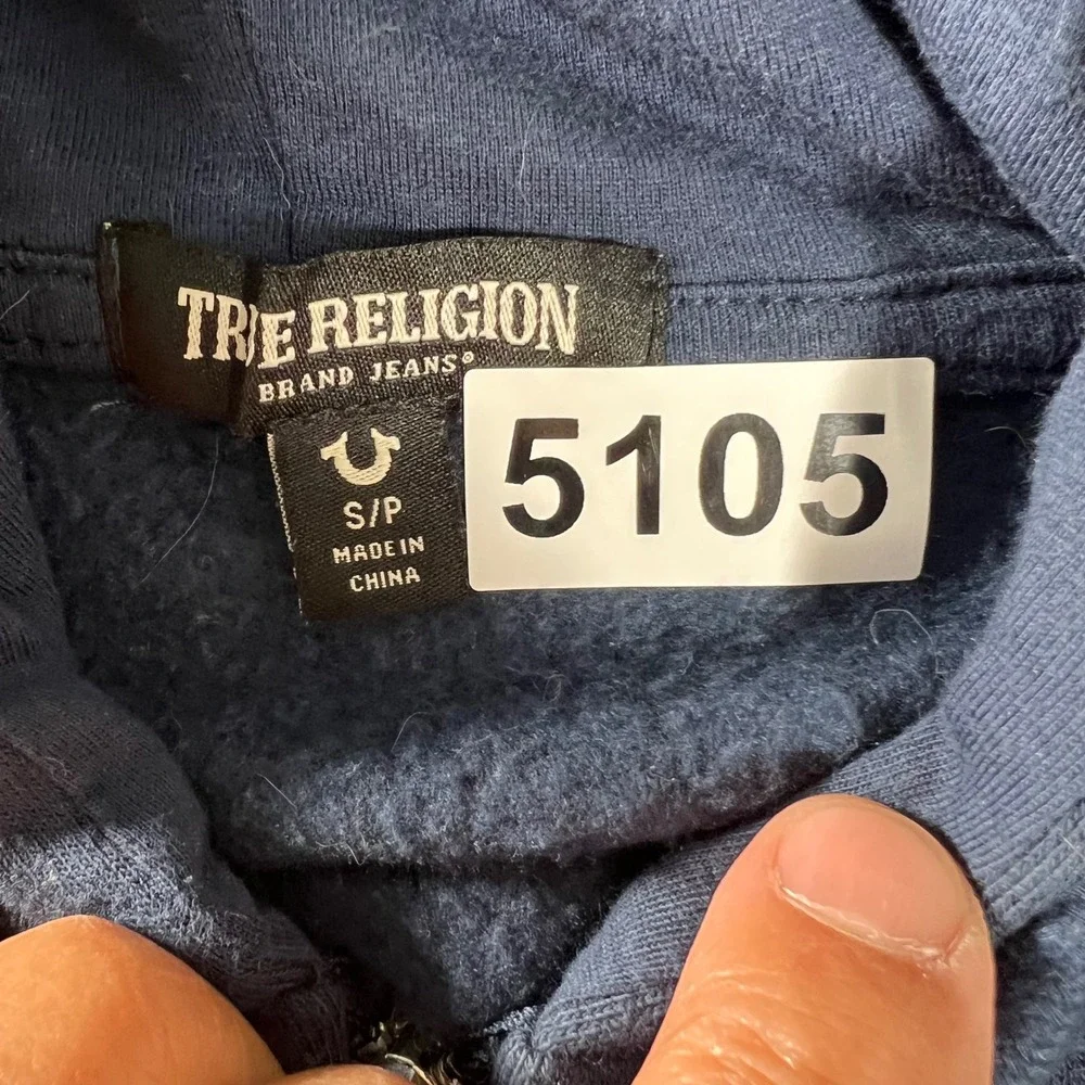 True Religion Mens Navy Blue Buddha Graphic Full Zip Hoodie Sweatshirt Small